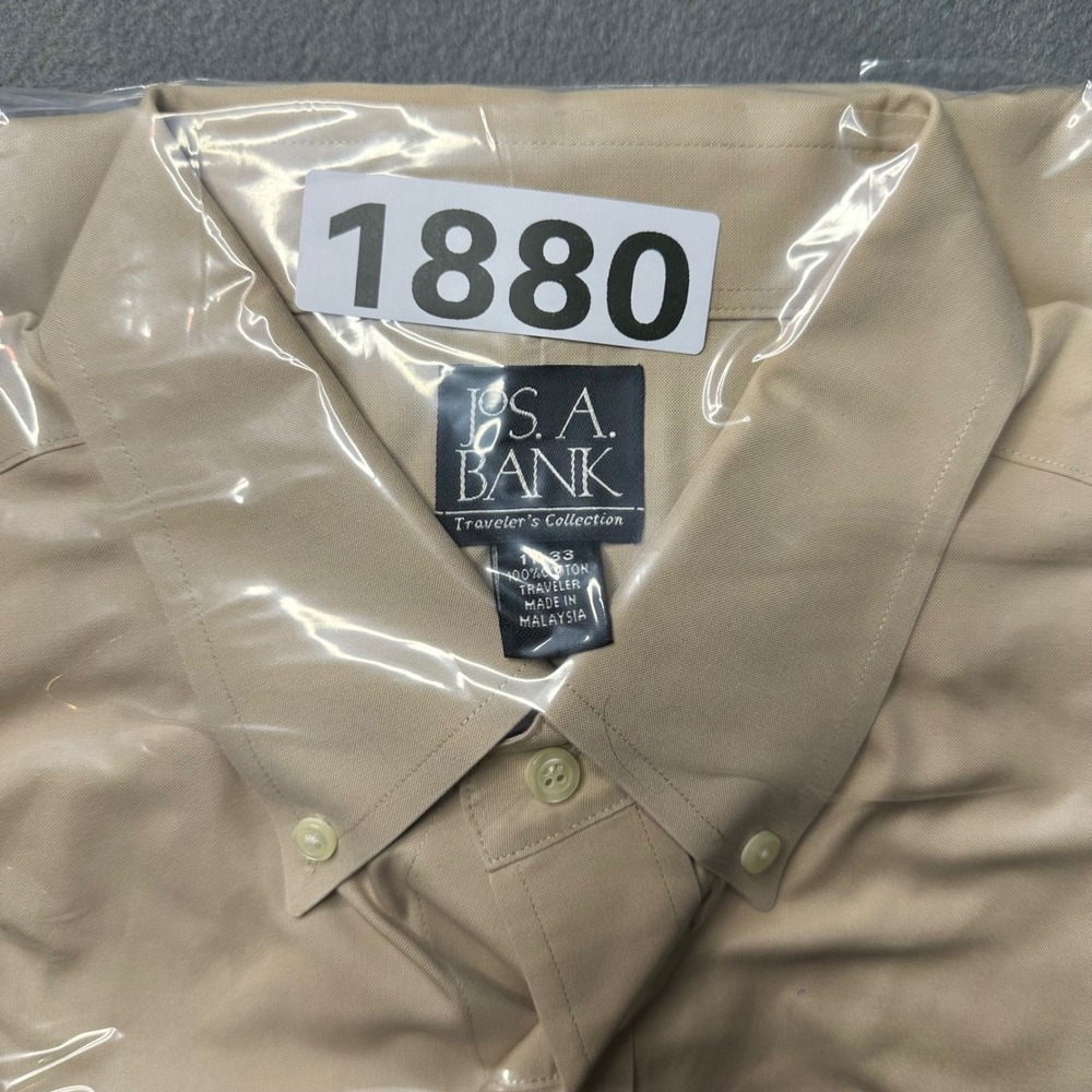Jos. A. Bank Dress Shirt Mens 17-33 Tan Traveler Collection Cotton Button Down - Picture 9 of 9